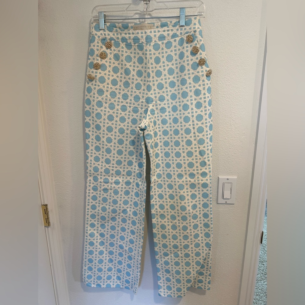 Mestiza Blue and White Geometric Women's Wide Leg Pants